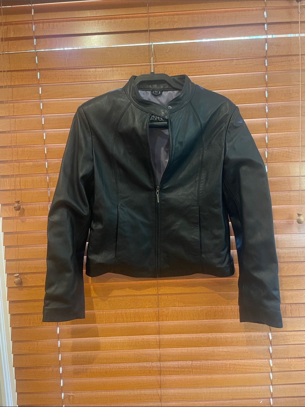 Kasper Black Soft Leather Jacket w/ lavender lining Measurements in photos (CL)